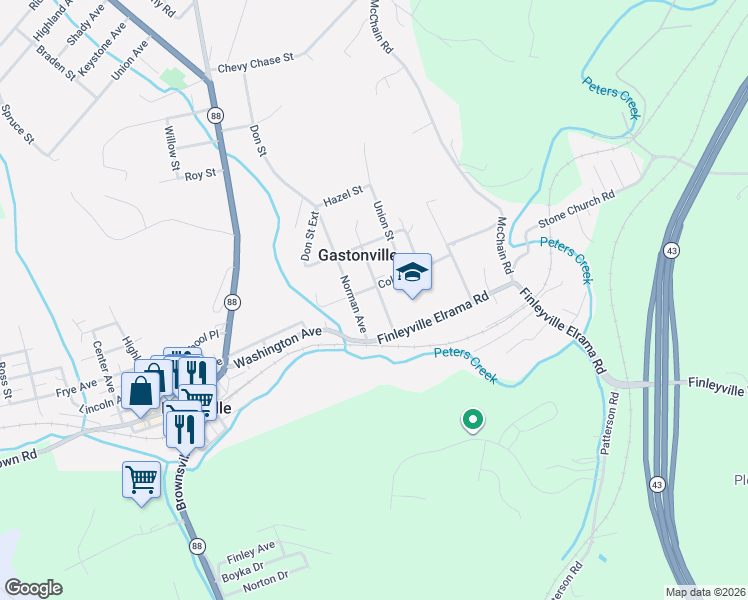 map of restaurants, bars, coffee shops, grocery stores, and more near 5013 Meadow Avenue in Finleyville