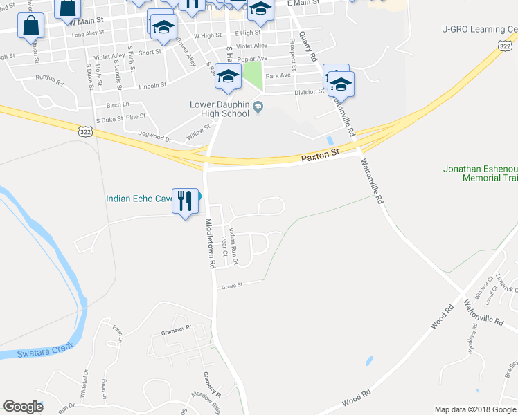 map of restaurants, bars, coffee shops, grocery stores, and more near 1531 Macintosh Way in Hummelstown