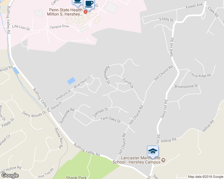 map of restaurants, bars, coffee shops, grocery stores, and more near 718 Appenzell Drive in Hummelstown