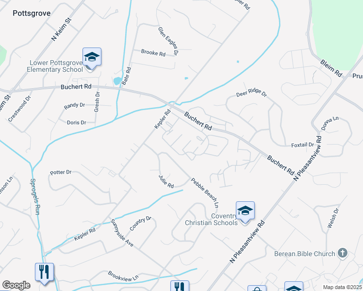 map of restaurants, bars, coffee shops, grocery stores, and more near 1902 Walnut Ridge Drive in Pottstown
