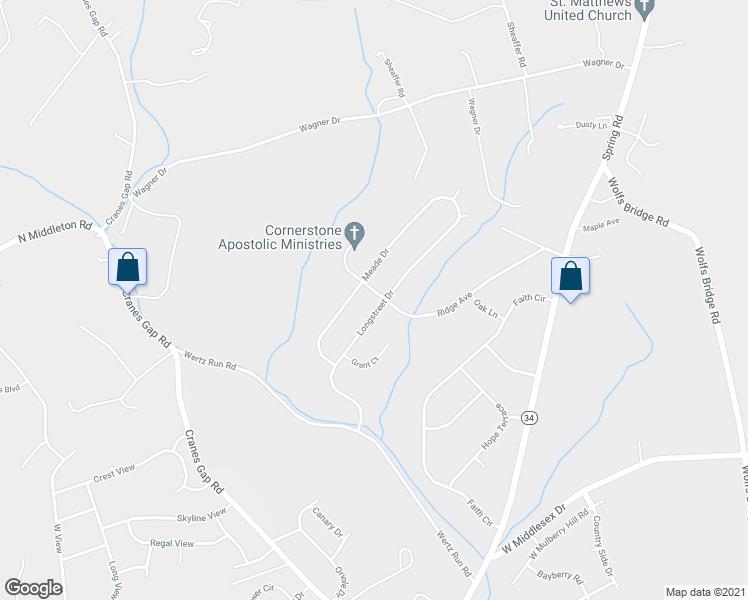 map of restaurants, bars, coffee shops, grocery stores, and more near 36 Longstreet Drive in Carlisle