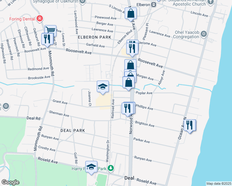 map of restaurants, bars, coffee shops, grocery stores, and more near 21 Wyckoff Street in Deal