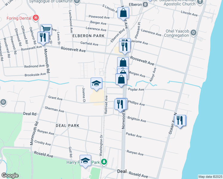 map of restaurants, bars, coffee shops, grocery stores, and more near 21 Wyckoff Street in Deal