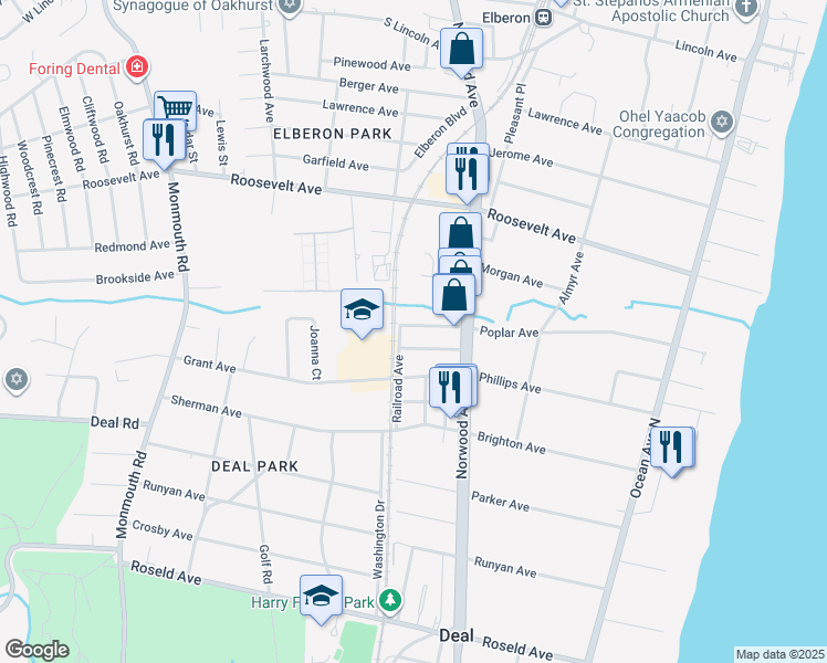 map of restaurants, bars, coffee shops, grocery stores, and more near 21 Wyckoff Street in Deal