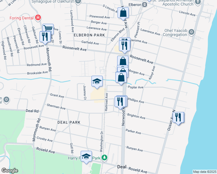 map of restaurants, bars, coffee shops, grocery stores, and more near 21 Wyckoff Street in Deal