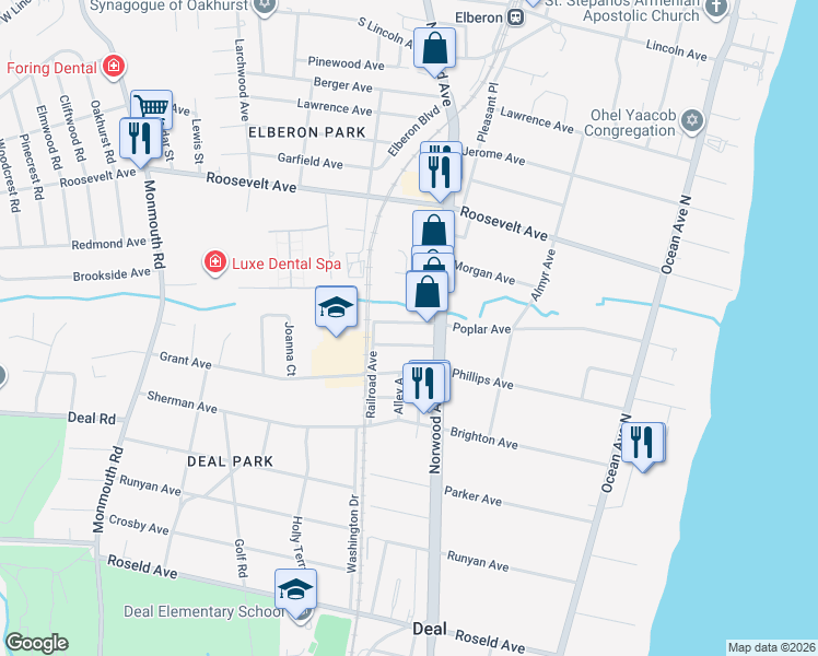 map of restaurants, bars, coffee shops, grocery stores, and more near 7 Wyckoff Street in Deal