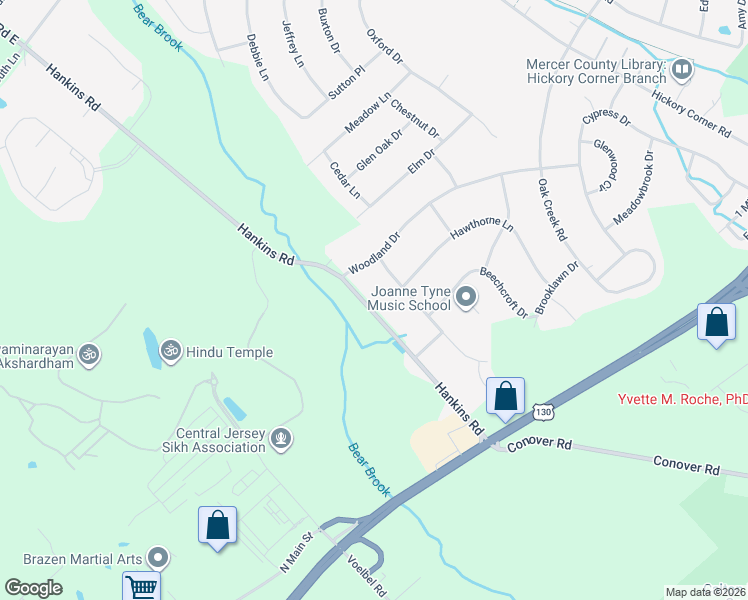 map of restaurants, bars, coffee shops, grocery stores, and more near 50 Hankins Road in East Windsor