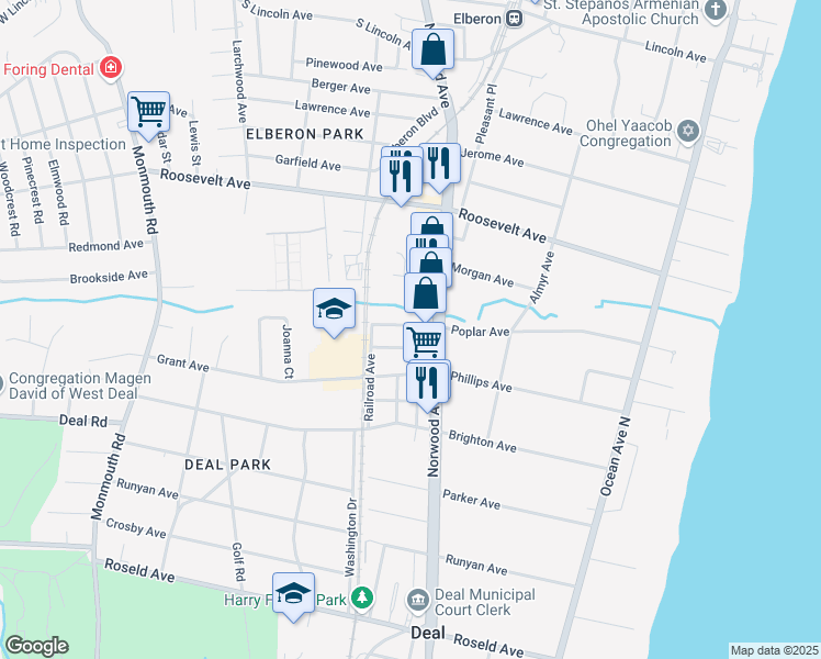 map of restaurants, bars, coffee shops, grocery stores, and more near 7 Wyckoff Street in Deal