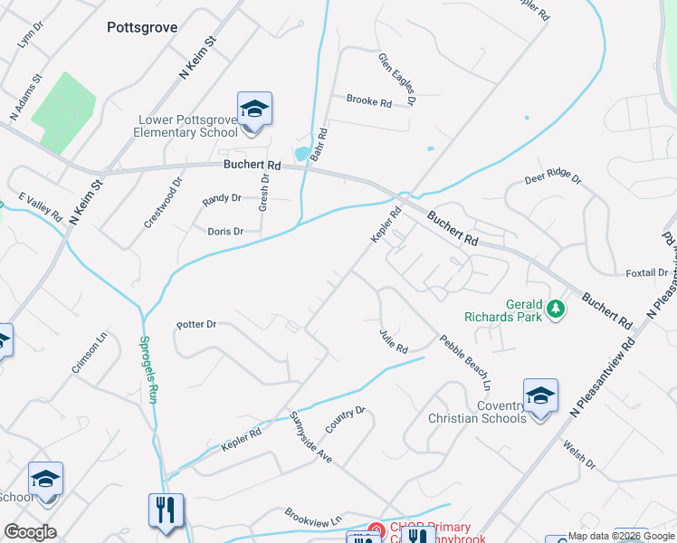 map of restaurants, bars, coffee shops, grocery stores, and more near 1155 Kepler Road in Pottstown