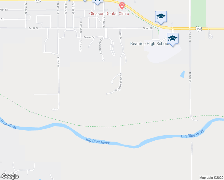 map of restaurants, bars, coffee shops, grocery stores, and more near 909 Covered Bridge Road in Beatrice