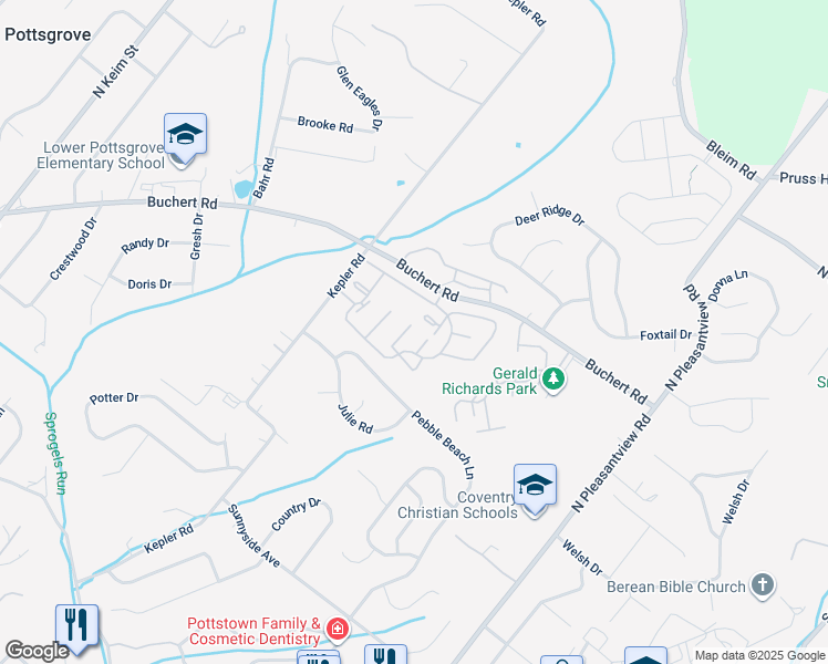 map of restaurants, bars, coffee shops, grocery stores, and more near 2206 Walnut Ridge Drive in Pottstown