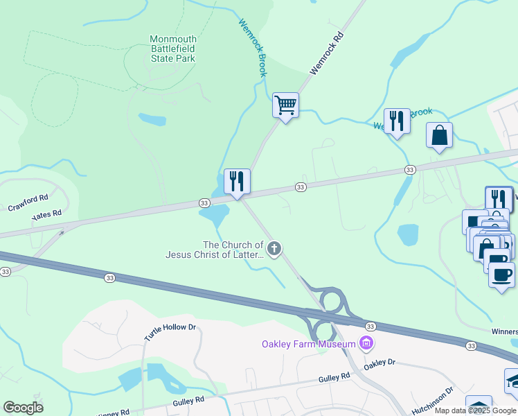 map of restaurants, bars, coffee shops, grocery stores, and more near 119 Wemrock Road in Freehold