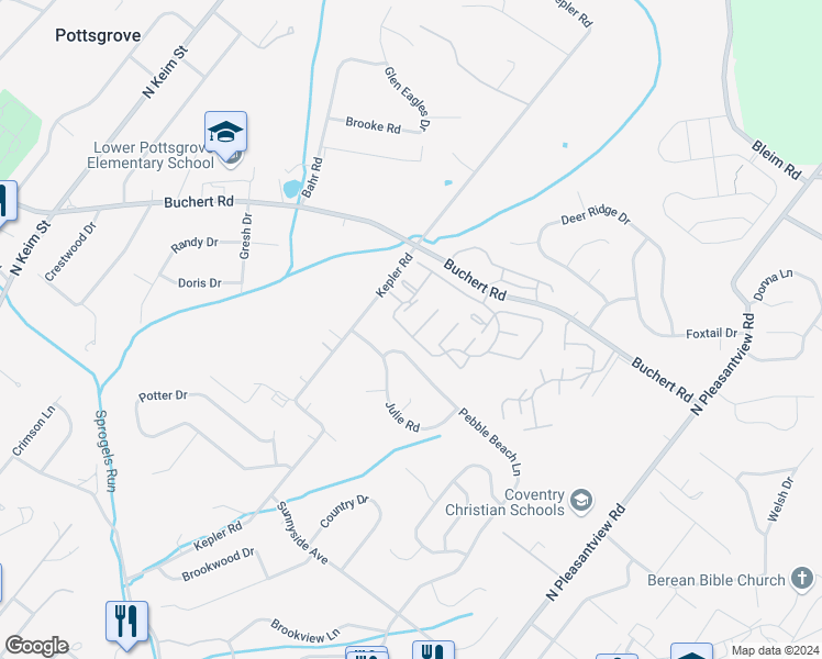 map of restaurants, bars, coffee shops, grocery stores, and more near 1001 Walnut Ridge Drive in Pottstown