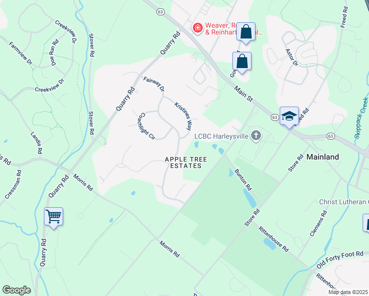 map of restaurants, bars, coffee shops, grocery stores, and more near 149 Fairway Drive in Harleysville