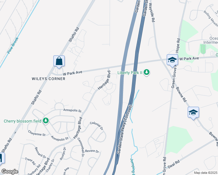 map of restaurants, bars, coffee shops, grocery stores, and more near 15 Richmond Court in Tinton Falls