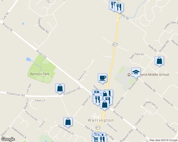 map of restaurants, bars, coffee shops, grocery stores, and more near Douglas Fir Drive in Warrington