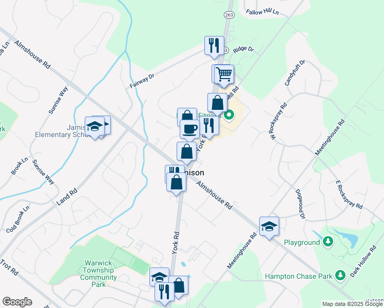 map of restaurants, bars, coffee shops, grocery stores, and more near 2244 York Road in Jamison