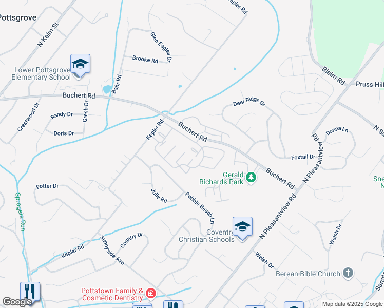map of restaurants, bars, coffee shops, grocery stores, and more near 2406 Walnut Ridge Drive in Pottstown