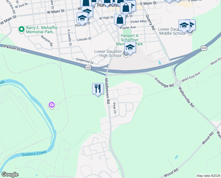 map of restaurants, bars, coffee shops, grocery stores, and more near 361 Middletown Road in Hummelstown