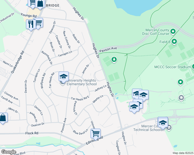 map of restaurants, bars, coffee shops, grocery stores, and more near 1011 Hughes Drive in Hamilton Township