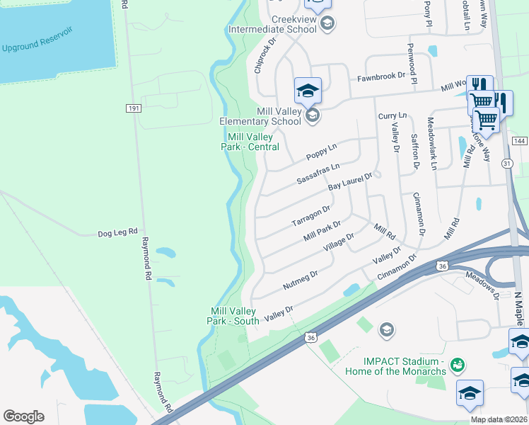 map of restaurants, bars, coffee shops, grocery stores, and more near 1042 Tarragon Drive in Marysville