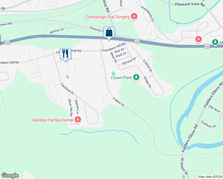 map of restaurants, bars, coffee shops, grocery stores, and more near 722 Felty Drive in Harrisburg