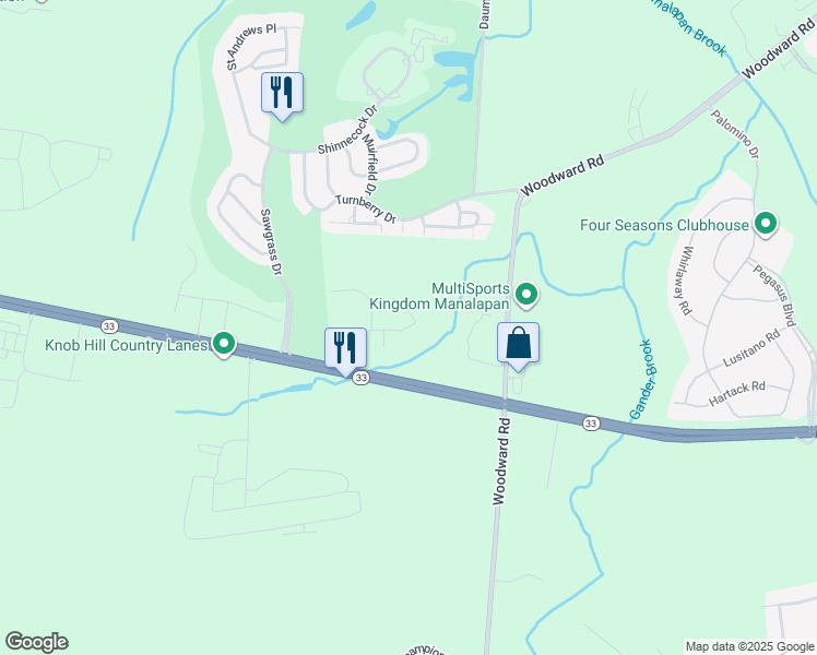 map of restaurants, bars, coffee shops, grocery stores, and more near 320 State Highway 33 in Manalapan