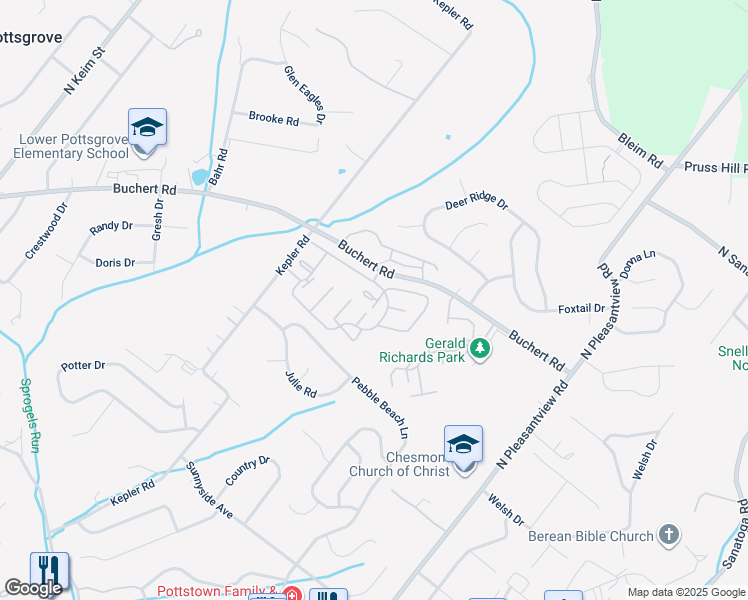 map of restaurants, bars, coffee shops, grocery stores, and more near 2406 Walnut Ridge Drive in Pottstown
