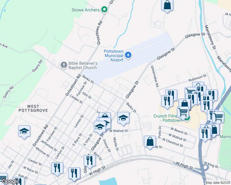 map of restaurants, bars, coffee shops, grocery stores, and more near 829 East Vine Street in Stowe