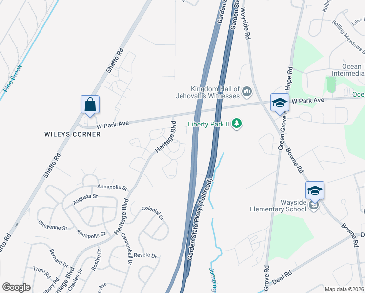 map of restaurants, bars, coffee shops, grocery stores, and more near 115 Des Moines Court in Tinton Falls