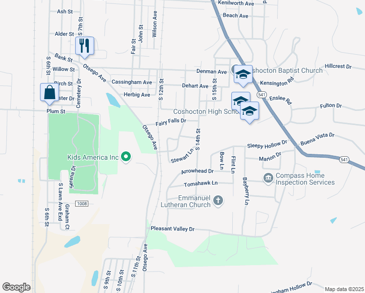 map of restaurants, bars, coffee shops, grocery stores, and more near 1330 Sleepy Hollow Drive in Coshocton