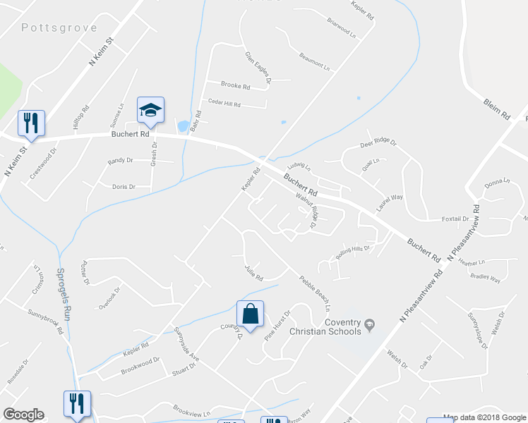 map of restaurants, bars, coffee shops, grocery stores, and more near 1007 Walnut Ridge Drive in Pottstown