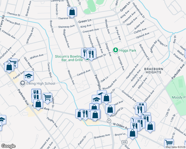 map of restaurants, bars, coffee shops, grocery stores, and more near 14 Atlantic Street in Trenton