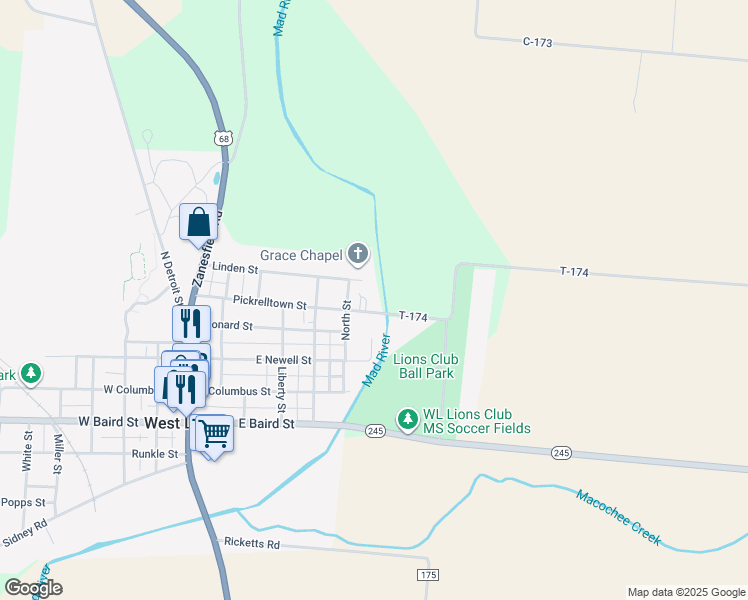 map of restaurants, bars, coffee shops, grocery stores, and more near 507 Linden Street in West Liberty