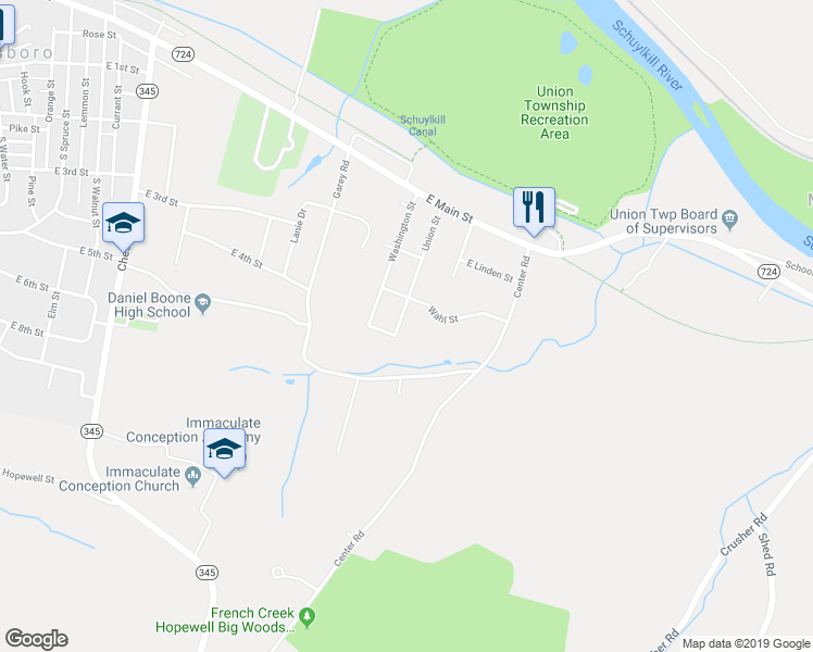 map of restaurants, bars, coffee shops, grocery stores, and more near 217 Union Street in Douglassville