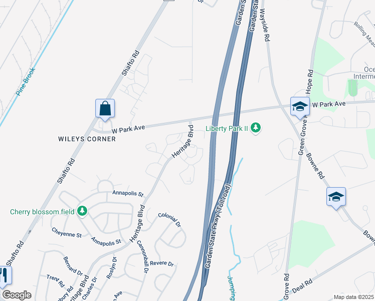 map of restaurants, bars, coffee shops, grocery stores, and more near 23 Saint Paul Court in Tinton Falls