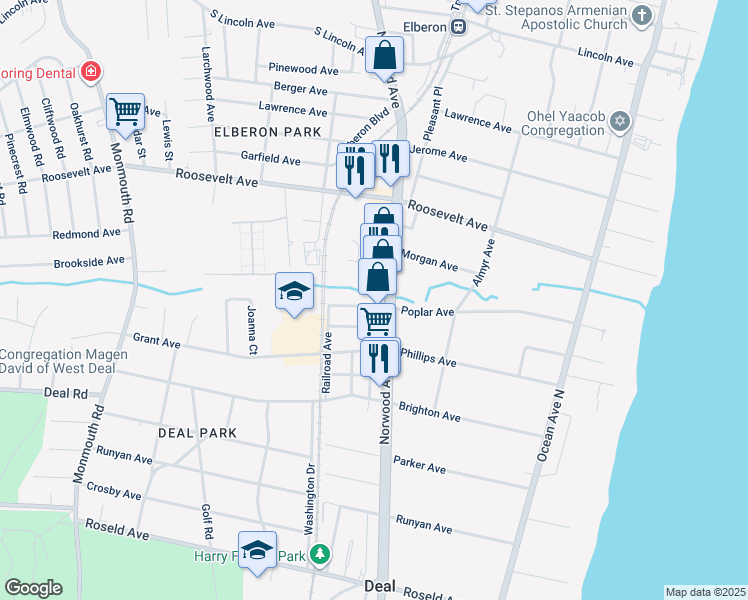 map of restaurants, bars, coffee shops, grocery stores, and more near 288-290 Norwood Avenue in Deal