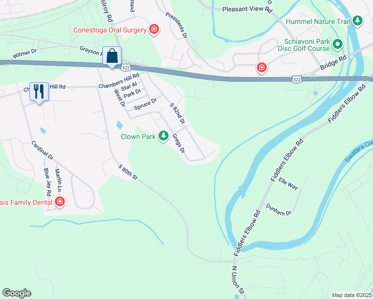 map of restaurants, bars, coffee shops, grocery stores, and more near 752 South 82nd Street in Harrisburg