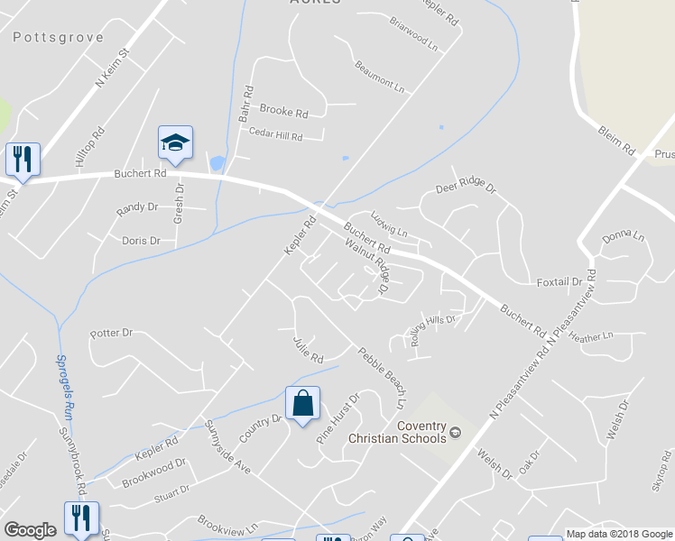 map of restaurants, bars, coffee shops, grocery stores, and more near 1205 Walnut Ridge Drive in Pottstown