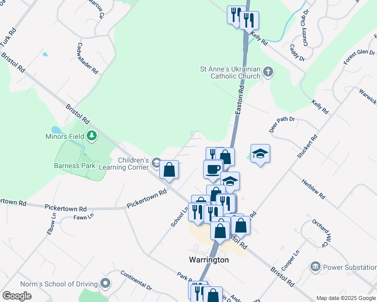 map of restaurants, bars, coffee shops, grocery stores, and more near 100 Evodia Circle in Warrington