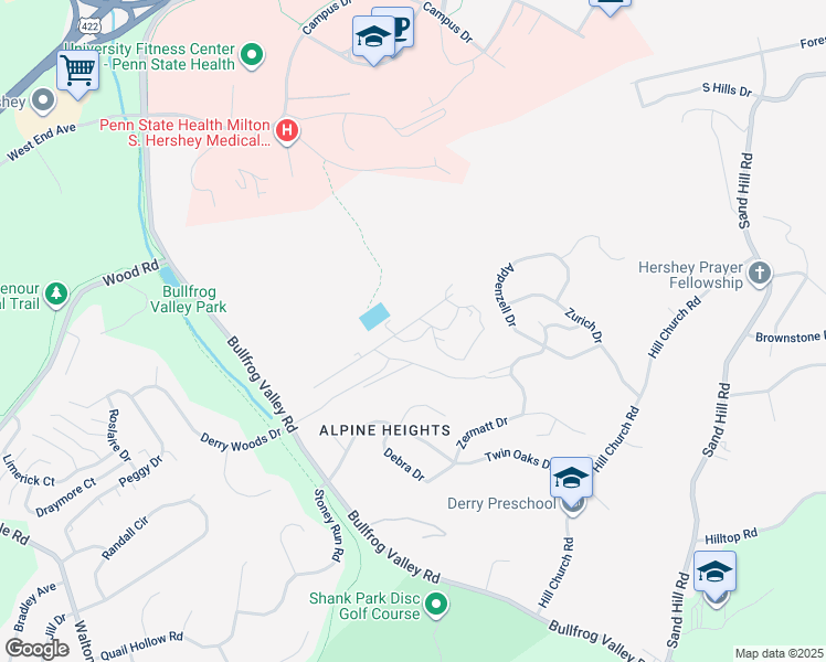 map of restaurants, bars, coffee shops, grocery stores, and more near 116 High Pointe Drive in Hummelstown