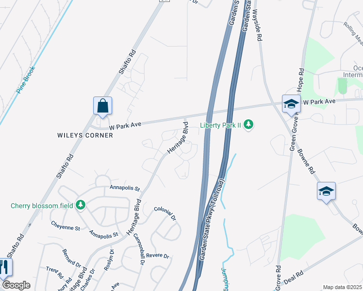 map of restaurants, bars, coffee shops, grocery stores, and more near 23 Saint Paul Court in Tinton Falls