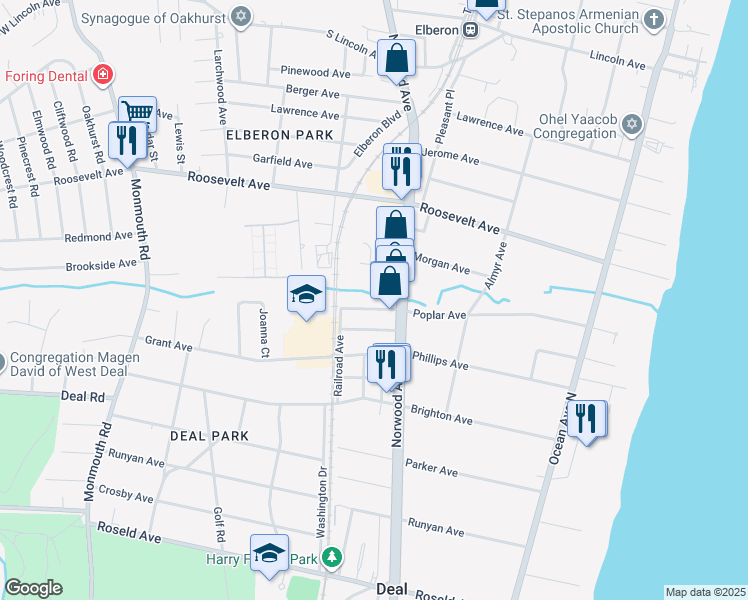 map of restaurants, bars, coffee shops, grocery stores, and more near 288-290 Norwood Avenue in Deal