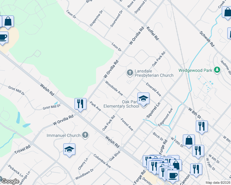 map of restaurants, bars, coffee shops, grocery stores, and more near 1344 Woodside Avenue in Hatfield