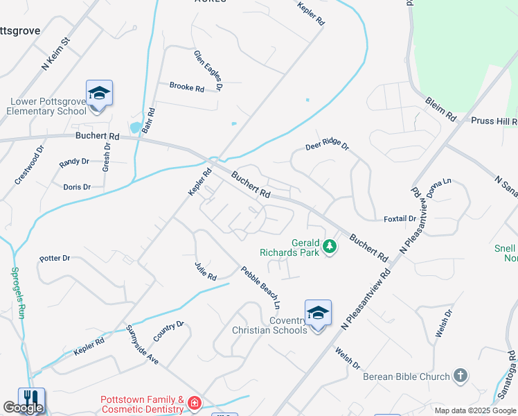 map of restaurants, bars, coffee shops, grocery stores, and more near 2703 Walnut Ridge Drive in Pottstown