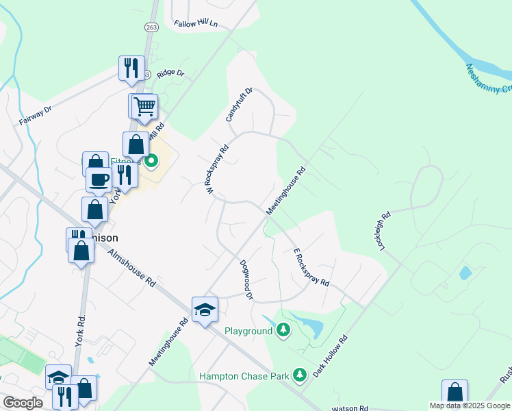 map of restaurants, bars, coffee shops, grocery stores, and more near 1427 West Rockspray Road in Jamison