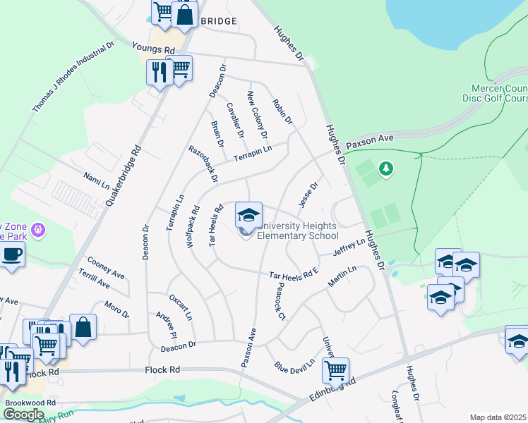 map of restaurants, bars, coffee shops, grocery stores, and more near 54 Tar Heels Road in Hamilton Township