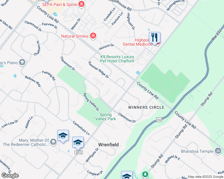 map of restaurants, bars, coffee shops, grocery stores, and more near 302 Somerset Court in Lansdale