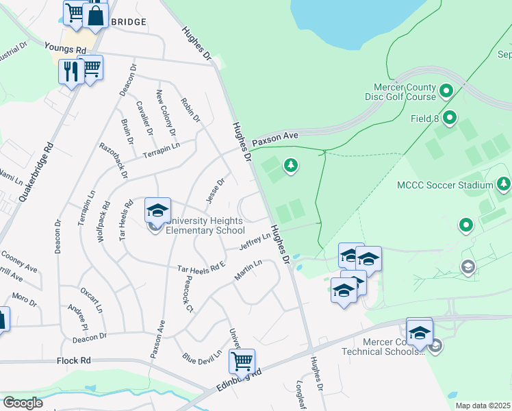 map of restaurants, bars, coffee shops, grocery stores, and more near 1011 Hughes Drive in Hamilton Township