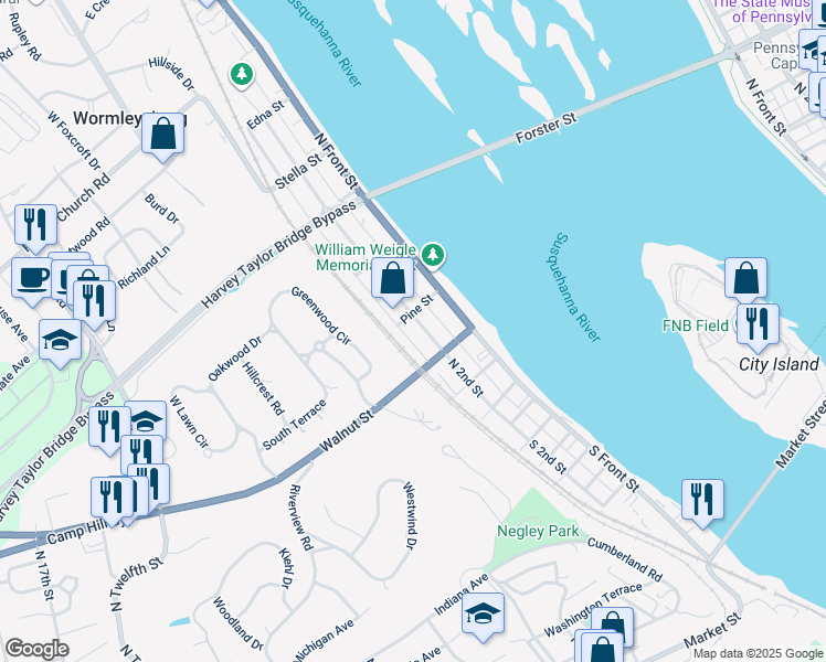 map of restaurants, bars, coffee shops, grocery stores, and more near 230 North 2nd Street in Lemoyne